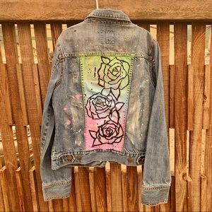 Custom Hand Painted Distressed Jean Jacket